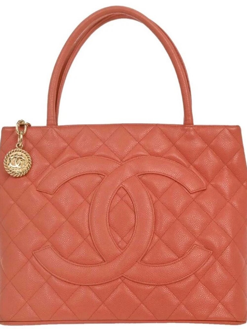 Chanel Orange Calfskin Medallion Tote Handbag